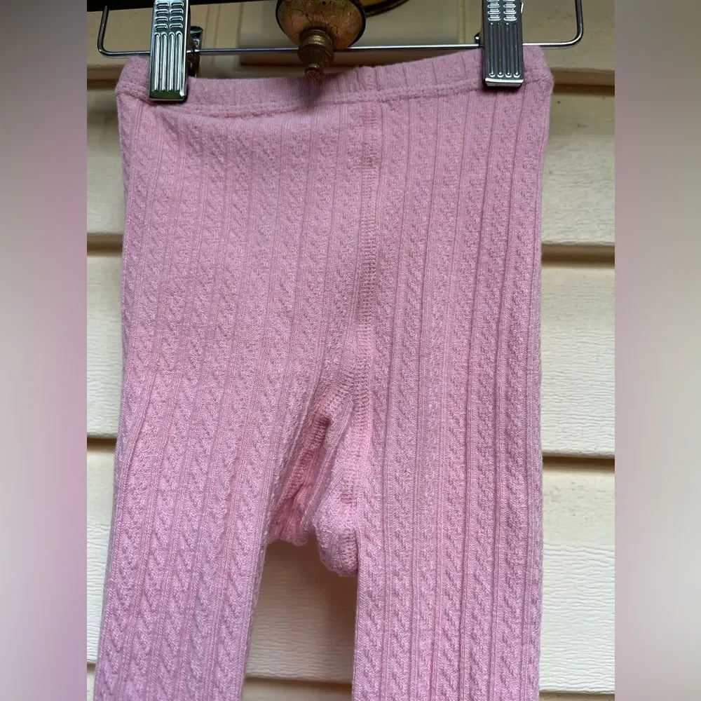 Pink braided pattern girls tights/pantyhose, teddy app on ankles, new, 3 yo